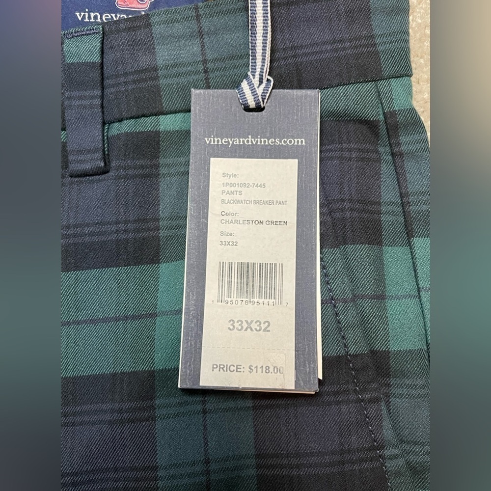 NWT Vineyard Vines Men’s Blackwatch Breaker Pant Charleston Green,Multiple Sizes - Picture 3 of 9